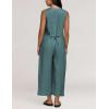 imageYeokou Women Button Down Jumpsuits Cotton Linen Sleeveless Casual Wide Legs Rompers Loose Overall With PocketsTeal