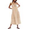 imageYeokou Womens Overall Dress Cotton Barrel Midi Travel Dress Loose Fit Adjustable Straps Big Pockets JumpsuitsApricot