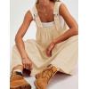 imageYeokou Womens Overall Dress Cotton Barrel Midi Travel Dress Loose Fit Adjustable Straps Big Pockets JumpsuitsApricot