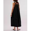 imageYeokou Womens Overall Dress Cotton Barrel Midi Travel Dress Loose Fit Adjustable Straps Big Pockets JumpsuitsBlack