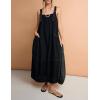 imageYeokou Womens Overall Dress Cotton Barrel Midi Travel Dress Loose Fit Adjustable Straps Big Pockets JumpsuitsBlack