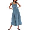 imageYeokou Womens Overall Dress Cotton Barrel Midi Travel Dress Loose Fit Adjustable Straps Big Pockets JumpsuitsBlue