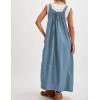 imageYeokou Womens Overall Dress Cotton Barrel Midi Travel Dress Loose Fit Adjustable Straps Big Pockets JumpsuitsBlue