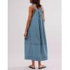 imageYeokou Womens Overall Dress Cotton Barrel Midi Travel Dress Loose Fit Adjustable Straps Big Pockets JumpsuitsBlue