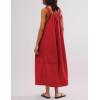 imageYeokou Womens Overall Dress Cotton Barrel Midi Travel Dress Loose Fit Adjustable Straps Big Pockets JumpsuitsRed