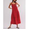 imageYeokou Womens Overall Dress Cotton Barrel Midi Travel Dress Loose Fit Adjustable Straps Big Pockets JumpsuitsRed