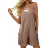 imageYeokou Casual Sleeveless Rompers for Women Summer Beach Vacation Stretchy Cotton Racerback Overall Shorts with PocketsKhaki