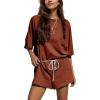 imageYeokou Cotton Rompers for Women Summer 2025 Casual Short Sleeve Waist Adjustable Belt Solid Color Stretchy Loose JumpsuitsRust