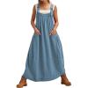 imageYeokou Womens Overall Dress Cotton Barrel Midi Travel Dress Loose Fit Adjustable Straps Big Pockets JumpsuitsBlue