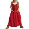 imageYeokou Womens Overall Dress Cotton Barrel Midi Travel Dress Loose Fit Adjustable Straps Big Pockets JumpsuitsRed