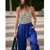 imageYeokou Jumpsuits for Women Casual Summer Sleeveless Romper Cotton Drawstring Elastic Waist Tapered Leg OverallsBlue