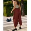 imageYeokou Jumpsuits for Women Casual Summer Sleeveless Romper Cotton Drawstring Elastic Waist Tapered Leg OverallsRust