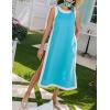 imageYeokou Sleeveless Boho Dress for Women 2025 Matching Shorts Summer Color Block Maxi Beach Dress Sets High Side SlitBlue