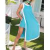 imageYeokou Sleeveless Boho Dress for Women 2025 Matching Shorts Summer Color Block Maxi Beach Dress Sets High Side SlitBlue