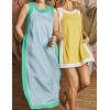 imageYeokou Sleeveless Boho Dress for Women 2025 Matching Shorts Summer Color Block Maxi Beach Dress Sets High Side SlitGreyblue