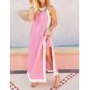 imageYeokou Sleeveless Boho Dress for Women 2025 Matching Shorts Summer Color Block Maxi Beach Dress Sets High Side SlitPink