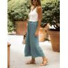 imageYeokou Women Casual Wide Leg Cropped Pants Tiered Ruffle Hem High Waist Vacation Capri Pants with PocketsGreen