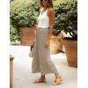 imageYeokou Women Casual Wide Leg Cropped Pants Tiered Ruffle Hem High Waist Vacation Capri Pants with PocketsKhaki