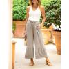 imageYeokou Women Casual Wide Leg Cropped Pants Tiered Ruffle Hem High Waist Vacation Capri Pants with PocketsKhaki