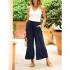 imageYeokou Women Casual Wide Leg Cropped Pants Tiered Ruffle Hem High Waist Vacation Capri Pants with PocketsNavy