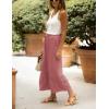 imageYeokou Women Casual Wide Leg Cropped Pants Tiered Ruffle Hem High Waist Vacation Capri Pants with PocketsPink
