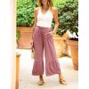 imageYeokou Women Casual Wide Leg Cropped Pants Tiered Ruffle Hem High Waist Vacation Capri Pants with PocketsPink
