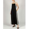 imageYeokou Women Casual Wide Leg Jumpsuit Contrast Side Straps Long Bib Pants Sleeveless Loose Overall with PocketsBlack
