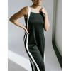 imageYeokou Women Casual Wide Leg Jumpsuit Contrast Side Straps Long Bib Pants Sleeveless Loose Overall with PocketsBlack