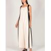 imageYeokou Women Casual Wide Leg Jumpsuit Contrast Side Straps Long Bib Pants Sleeveless Loose Overall with PocketsWhite