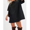 imageYeokou Women Denim Mini Dress Short Sleeves Ribbed Crewneck Back Zipper Casual ALine Jean Dress with PocketsBlack