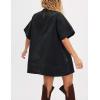 imageYeokou Women Denim Mini Dress Short Sleeves Ribbed Crewneck Back Zipper Casual ALine Jean Dress with PocketsBlack
