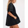 imageYeokou Women Denim Mini Dress Short Sleeves Ribbed Crewneck Back Zipper Casual ALine Jean Dress with PocketsBlack