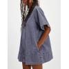 imageYeokou Women Denim Mini Dress Short Sleeves Ribbed Crewneck Back Zipper Casual ALine Jean Dress with PocketsBlue