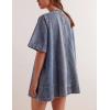 imageYeokou Women Denim Mini Dress Short Sleeves Ribbed Crewneck Back Zipper Casual ALine Jean Dress with PocketsBlue