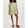 imageYeokou Women Denim Mini Dress Short Sleeves Ribbed Crewneck Back Zipper Casual ALine Jean Dress with PocketsGreen
