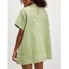imageYeokou Women Denim Mini Dress Short Sleeves Ribbed Crewneck Back Zipper Casual ALine Jean Dress with PocketsGreen