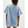 imageYeokou Women Denim Mini Dress Short Sleeves Ribbed Crewneck Back Zipper Casual ALine Jean Dress with PocketsLightblue