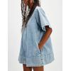 imageYeokou Women Denim Mini Dress Short Sleeves Ribbed Crewneck Back Zipper Casual ALine Jean Dress with PocketsLightblue