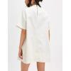 imageYeokou Women Denim Mini Dress Short Sleeves Ribbed Crewneck Back Zipper Casual ALine Jean Dress with PocketsWhite