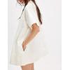 imageYeokou Women Denim Mini Dress Short Sleeves Ribbed Crewneck Back Zipper Casual ALine Jean Dress with PocketsWhite