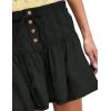 imageYeokou Women Denim Mini Skirt Elastic High Waist ALine Pleated Tiered Ruffle Hem Jean Skirt Casual ShortBlack