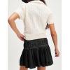 imageYeokou Women Denim Mini Skirt Elastic High Waist ALine Pleated Tiered Ruffle Hem Jean Skirt Casual ShortBlack