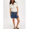 imageYeokou Women Denim Mini Skirt Elastic High Waist ALine Pleated Tiered Ruffle Hem Jean Skirt Casual ShortBlue