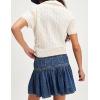 imageYeokou Women Denim Mini Skirt Elastic High Waist ALine Pleated Tiered Ruffle Hem Jean Skirt Casual ShortBlue