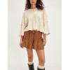 imageYeokou Women Denim Mini Skirt Elastic High Waist ALine Pleated Tiered Ruffle Hem Jean Skirt Casual ShortBrown