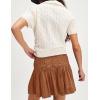 imageYeokou Women Denim Mini Skirt Elastic High Waist ALine Pleated Tiered Ruffle Hem Jean Skirt Casual ShortBrown
