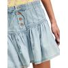 imageYeokou Women Denim Mini Skirt Elastic High Waist ALine Pleated Tiered Ruffle Hem Jean Skirt Casual ShortLightblue