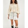 imageYeokou Women Denim Mini Skirt Elastic High Waist ALine Pleated Tiered Ruffle Hem Jean Skirt Casual ShortWhite