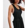 imageYeokou Women Drawstring Waist Elastic Jumpsuits Sleeveless Racerback Top Seam Wide Legs Casual Overalls with PocketsBlack