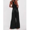 imageYeokou Women Drawstring Waist Elastic Jumpsuits Sleeveless Racerback Top Seam Wide Legs Casual Overalls with PocketsBlack